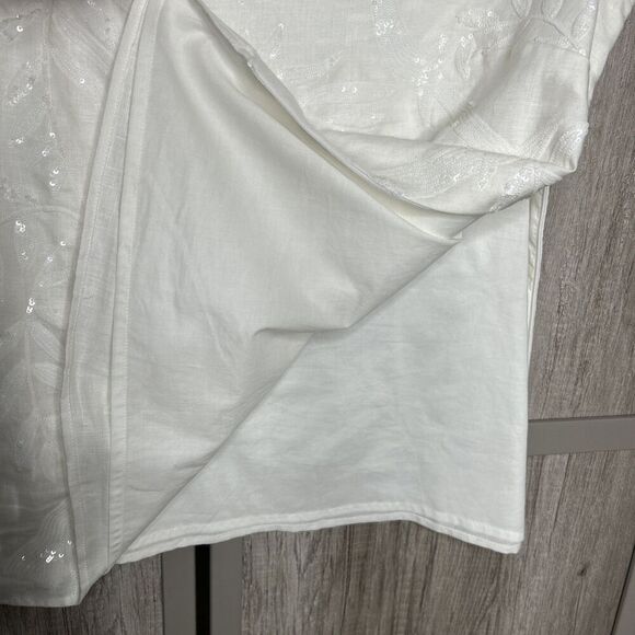 Talbots Sleeveless Top Linen Sequins Tropical Size Zip White Color Sz 10 - Picture 3 of 9